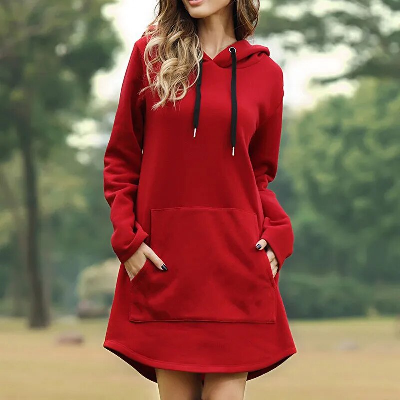 Abito con cappuccio da donna morbido e accogliente - Maglia spazzolata lunga