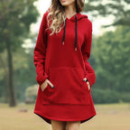 Abito con cappuccio da donna morbido e accogliente - Maglia spazzolata lunga