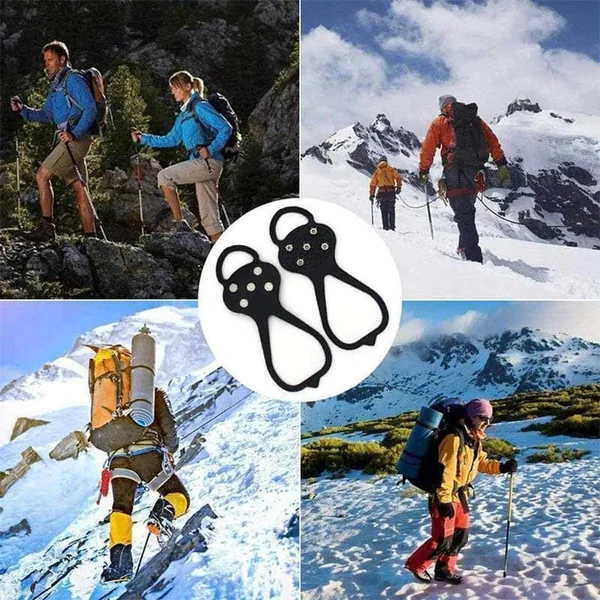 Ramponi per scarponi da trekking, Tacchetti da ghiaccio per scarponi e scarpe, Tacchetti da neve con punte in acciaio, Manopole da ghiaccio per scarpe