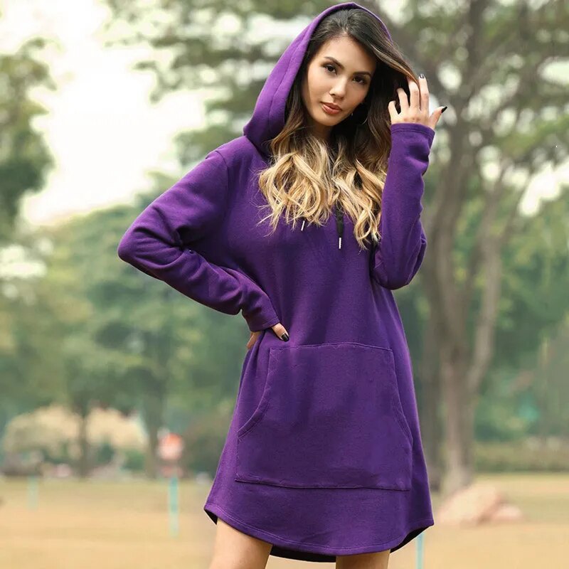 Abito con cappuccio da donna morbido e accogliente - Maglia spazzolata lunga