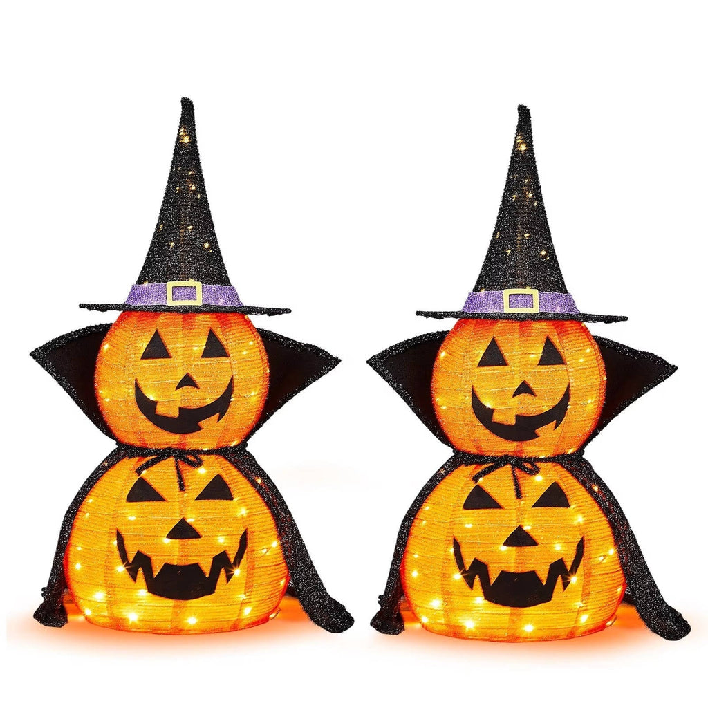 Decorazione da giardino con zucca illuminata pieghevole da 2 pezzi da 9,1 m di Halloween