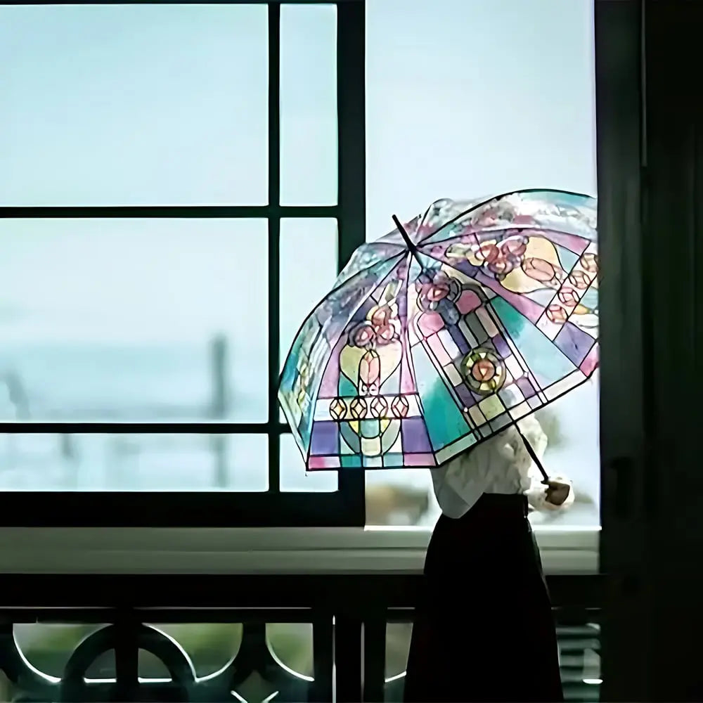 Ombrello artistico in vetro colorato | Predezione automatica del vento e Predezione della pioggia