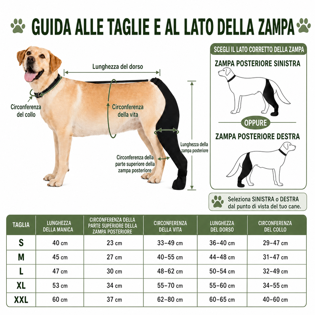 manicotto regolabile per cane per il recupero della zampa posteriore con copripolpastrello - Aiuta a limitare il leccame