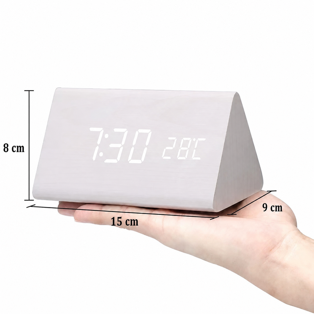 Sveglia Intelligente LED | Design Moderno in Legno con Controllo Vocale