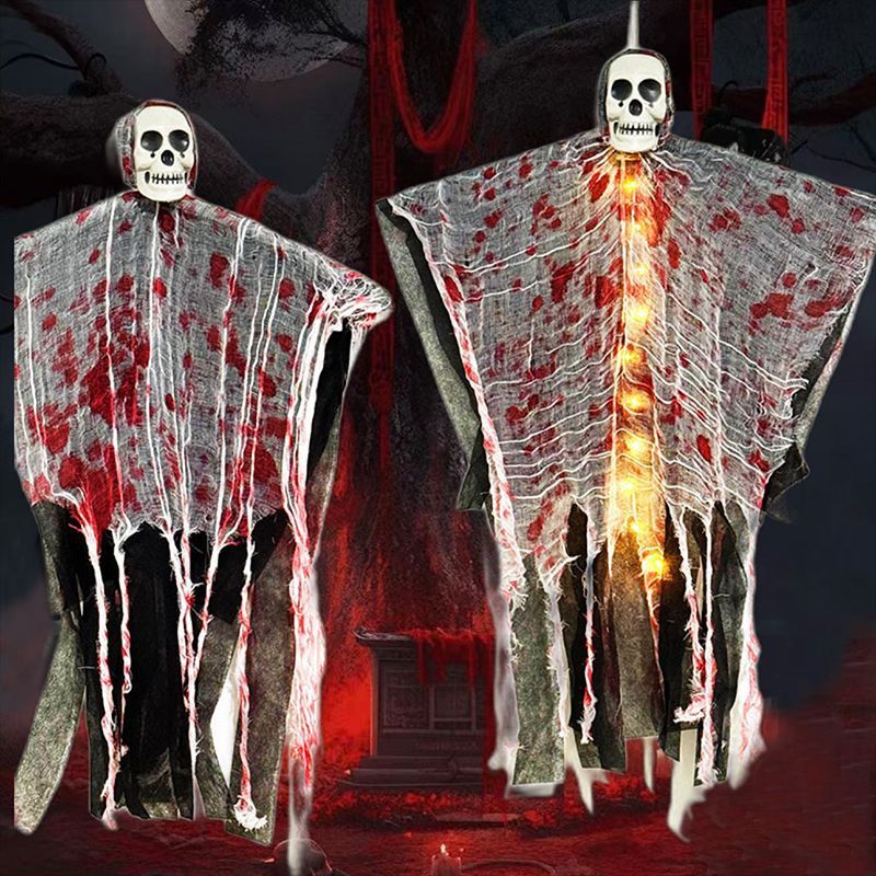 Gruselige Halloween-Dekoration | Leuchtender Schädelgeist in Blutrot