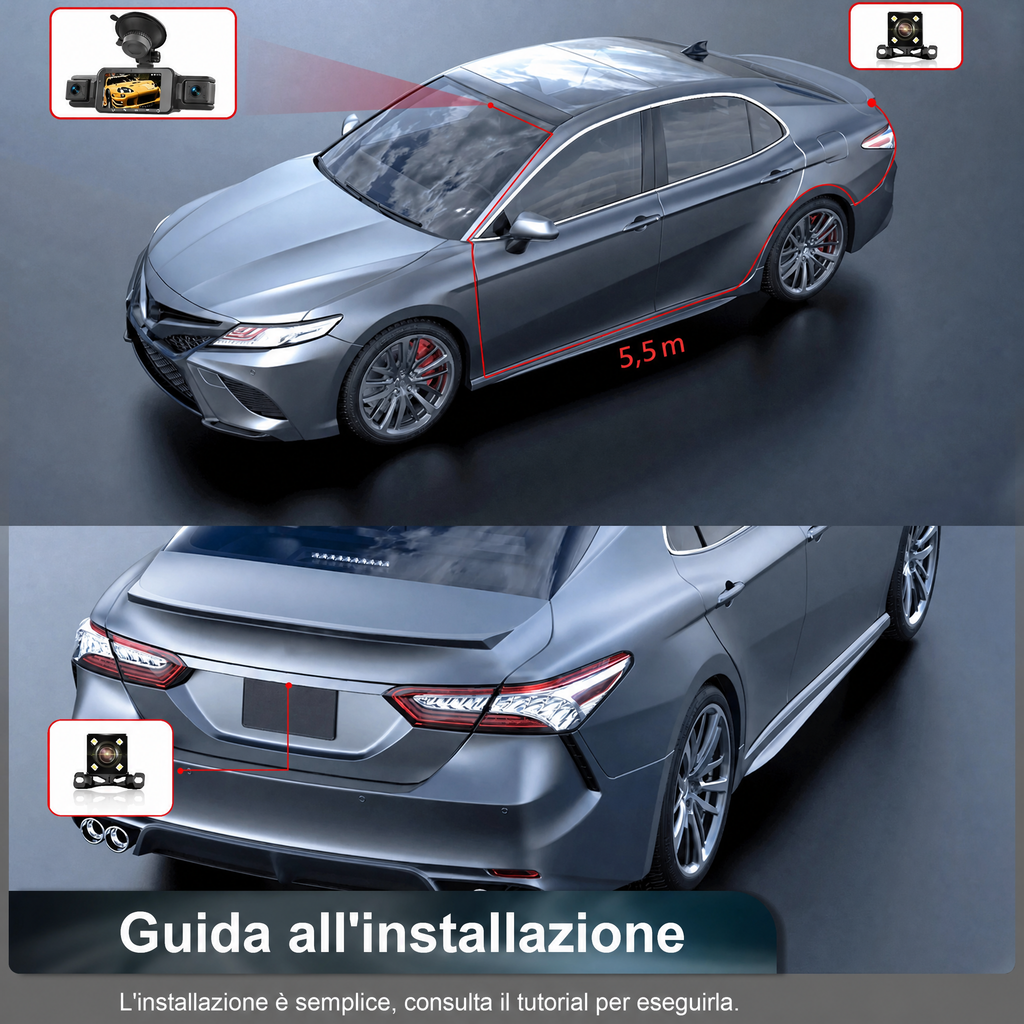 Dash cam wireless per auto anteriore e posteriore con visione notturna