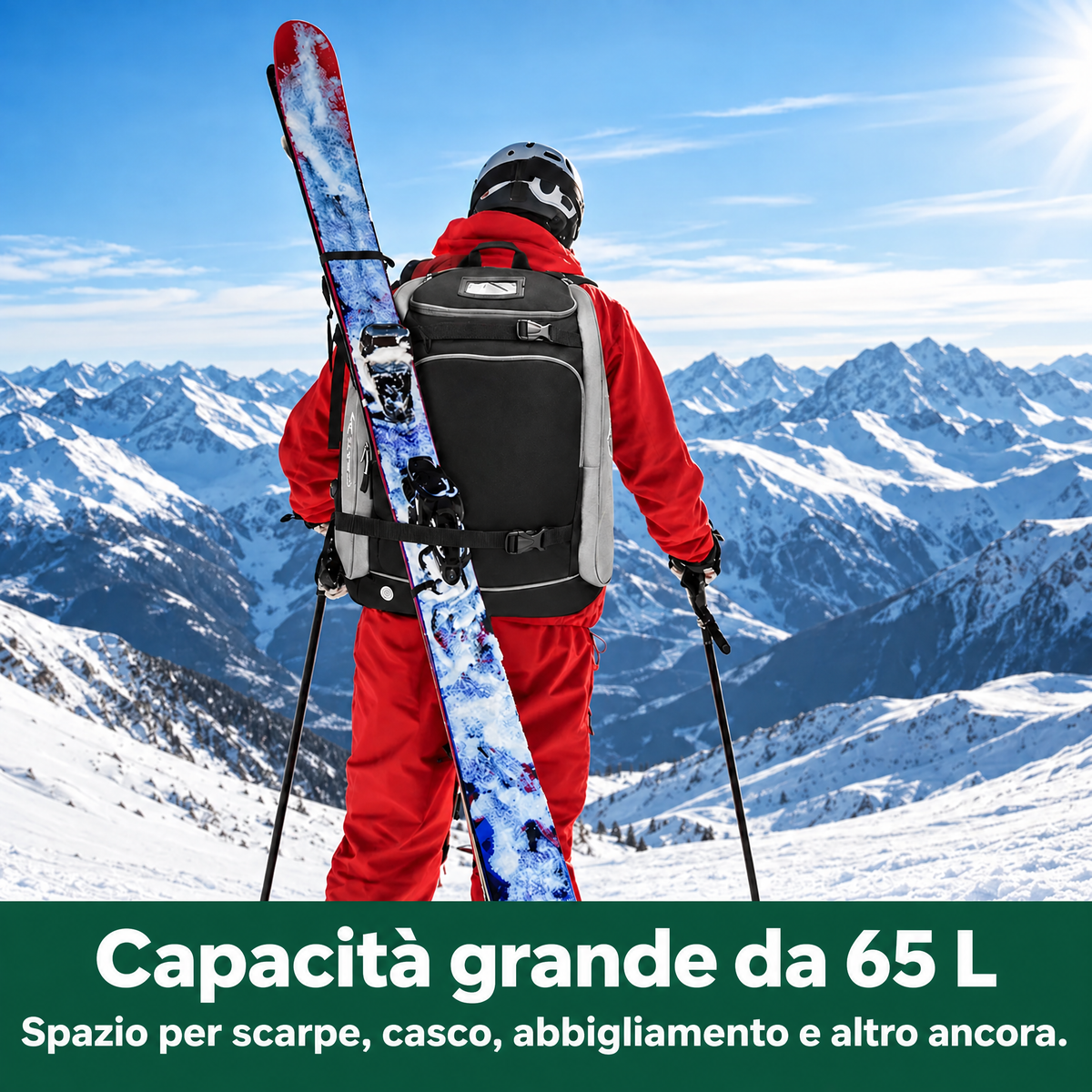 Zaino da sci 65L | Borsa per scarponi da sci con scomparto per casco e scomparto per maschera | Tessuto Oxford, spallacc
