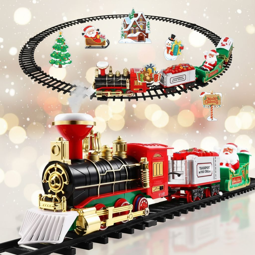 Set trenino elettrico di Natale per bambini | Con effetto fumo, luci e suoni realistici (regalo di Natale)