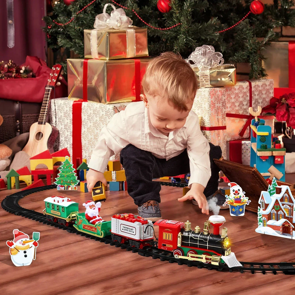 Set trenino elettrico di Natale per bambini | Con effetto fumo, luci e suoni realistici (regalo di Natale)