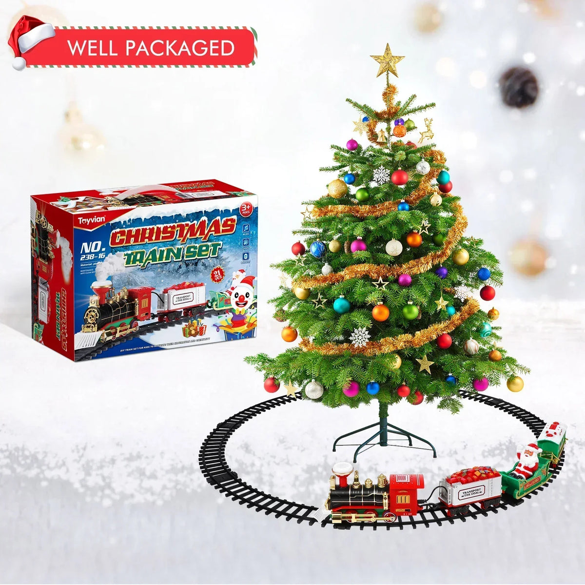 Set trenino elettrico di Natale per bambini | Con effetto fumo, luci e suoni realistici (regalo di Natale)