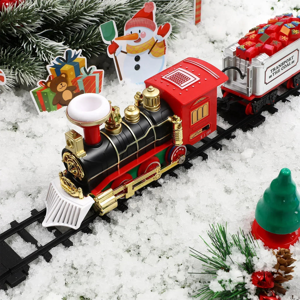 Set trenino elettrico di Natale per bambini | Con effetto fumo, luci e suoni realistici (regalo di Natale)