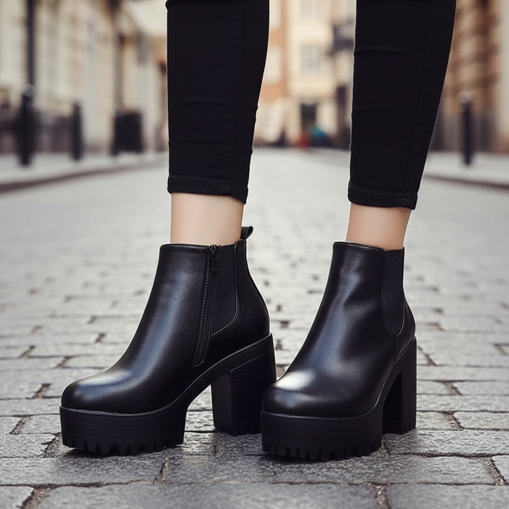 Stivaletti eleganti neri con tacco largo da donna