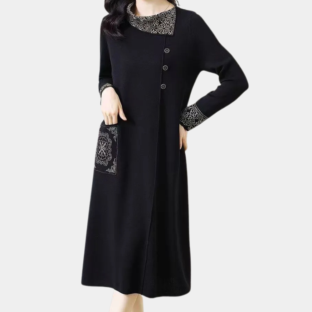 Abito midi lavorato a maglia caldo ed elegante da donna