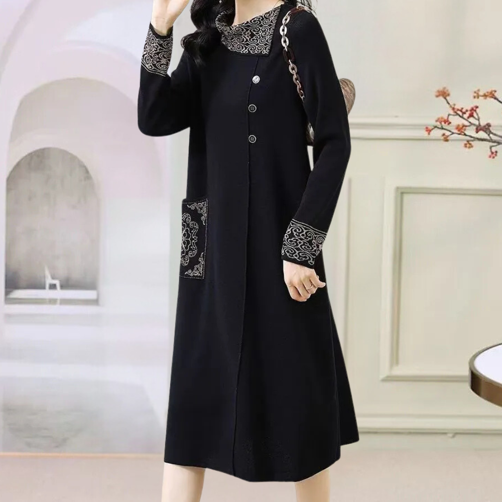 Abito midi lavorato a maglia caldo ed elegante da donna