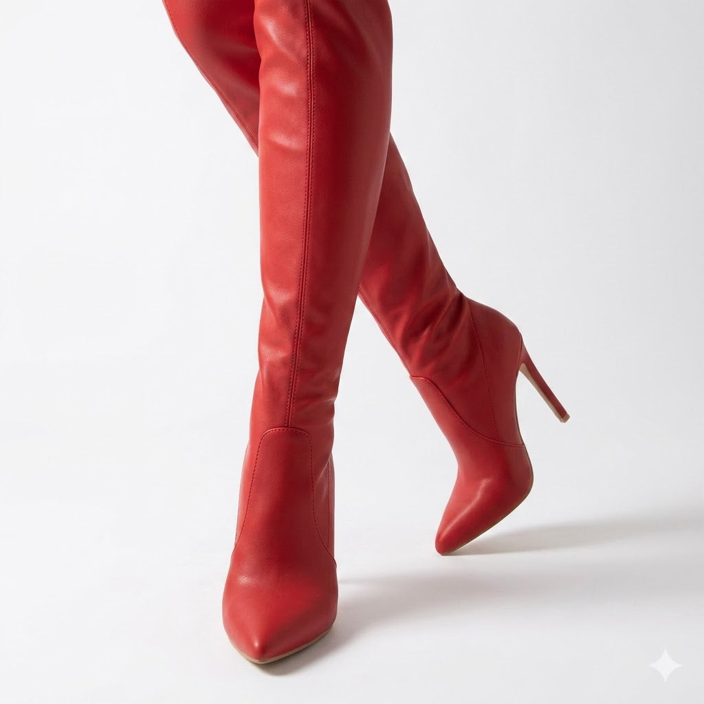 Stivali sopra il ginocchio con stiletto da donna - Punta appuntita e vestibilità slim