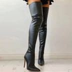 Stivali sopra il ginocchio con stiletto da donna - Punta appuntita e vestibilità slim