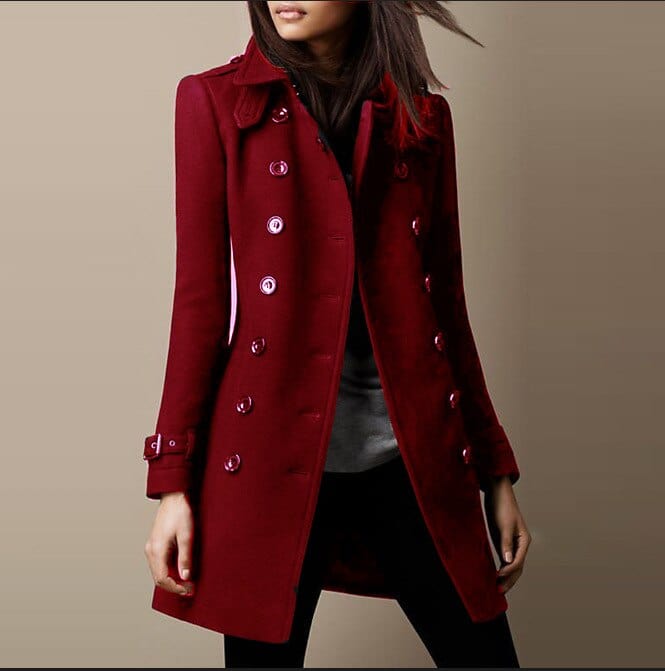 Cappotto lungo sartoriale da donna doppiopetto con colletto strutturato