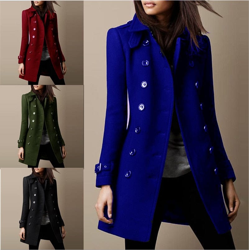 Cappotto lungo sartoriale da donna doppiopetto con colletto strutturato