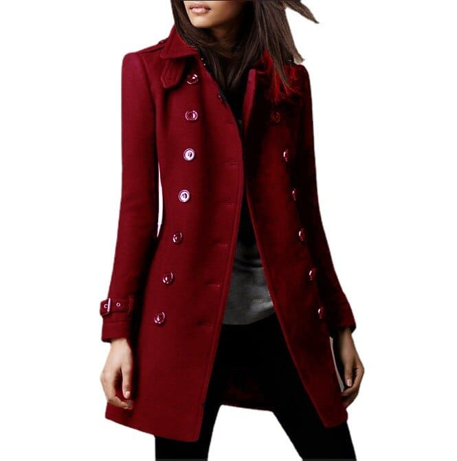 Cappotto lungo sartoriale da donna doppiopetto con colletto strutturato