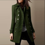 Cappotto lungo sartoriale da donna doppiopetto con colletto strutturato