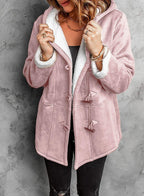 Elegante cappotto con cappuccio con design unico a bottoni