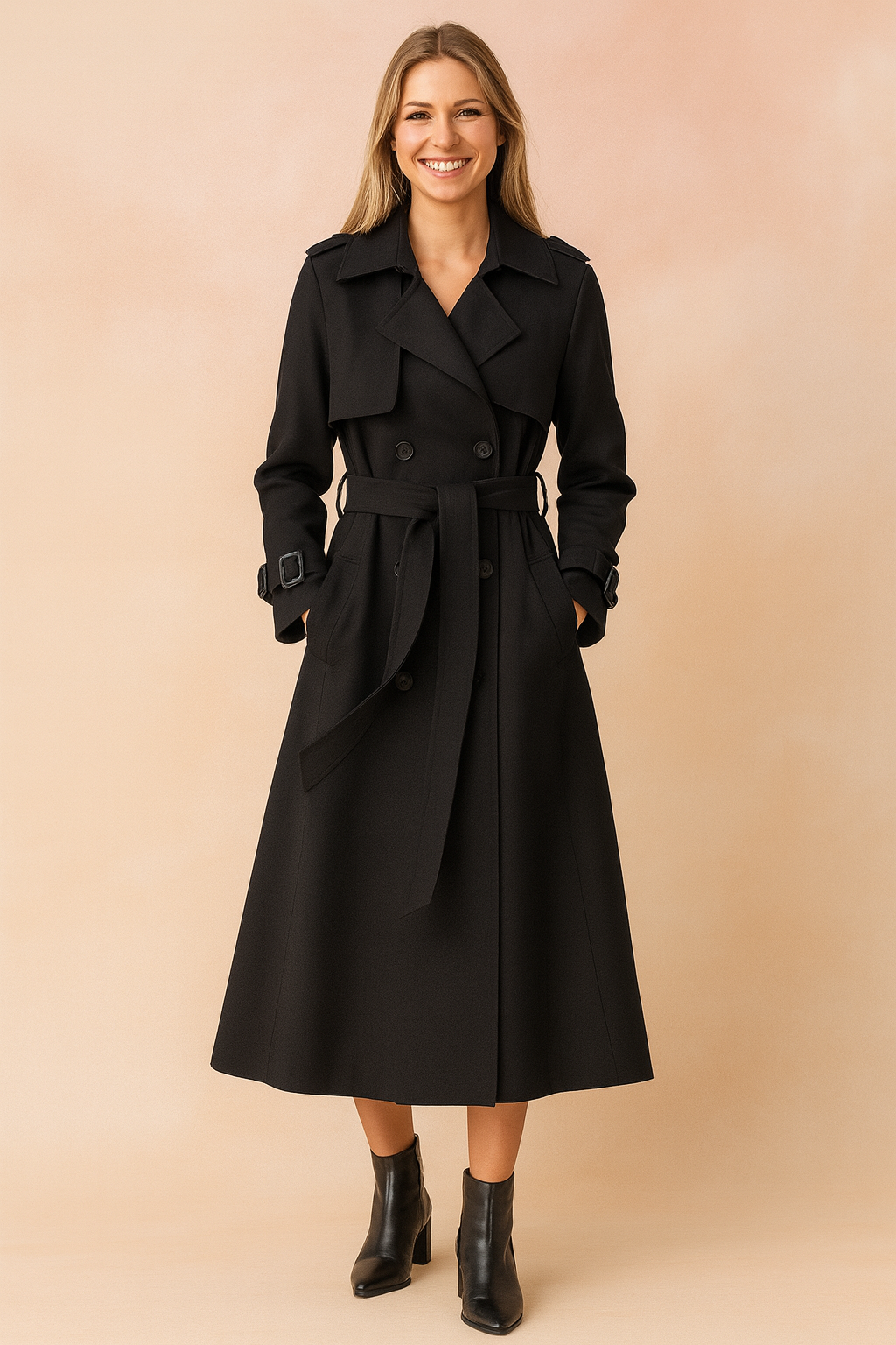 Trench da donna con cintura e risvolto ampio per lavoro e stile casual