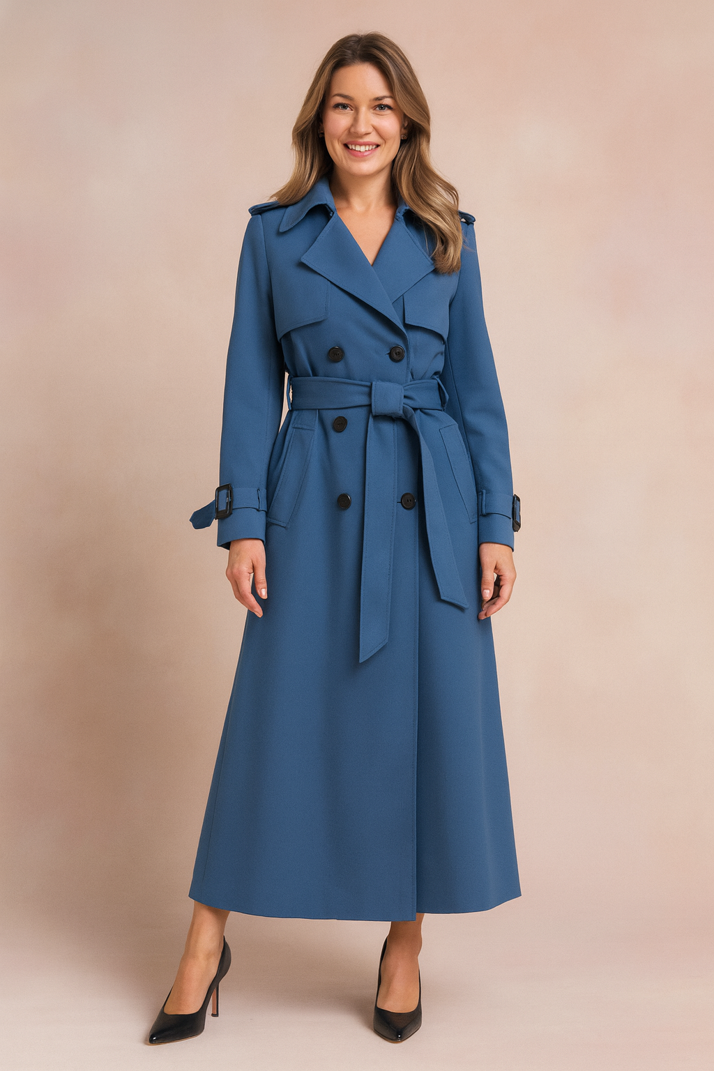Trench da donna con cintura e risvolto ampio per lavoro e stile casual