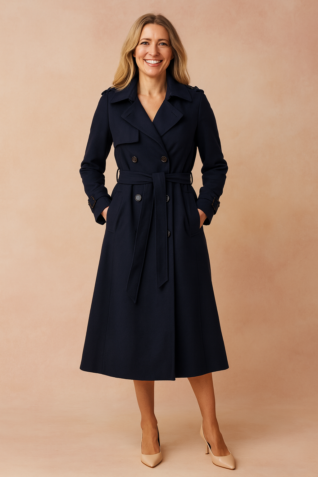 Trench da donna con cintura e risvolto ampio per lavoro e stile casual