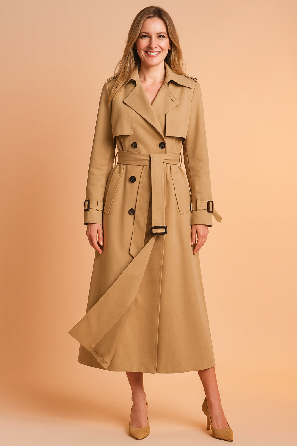 Trench da donna con cintura e risvolto ampio per lavoro e stile casual