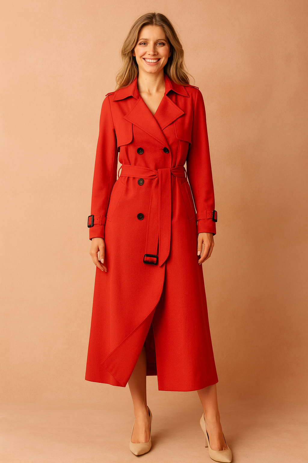Trench da donna con cintura e risvolto ampio per lavoro e stile casual
