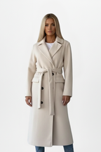 Cappotto lungo elegante da donna con cintura doppiopetto