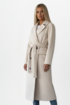 Cappotto lungo elegante da donna con cintura doppiopetto