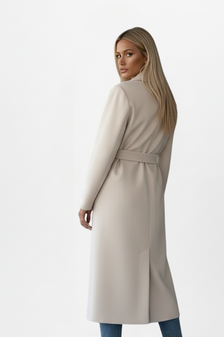 Cappotto lungo elegante da donna con cintura doppiopetto