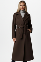 Cappotto lungo elegante da donna con cintura doppiopetto