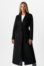Cappotto lungo elegante da donna con cintura doppiopetto