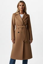Cappotto lungo elegante da donna con cintura doppiopetto