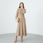 Abito midi elegante lavorato a maglia da donna con colletto