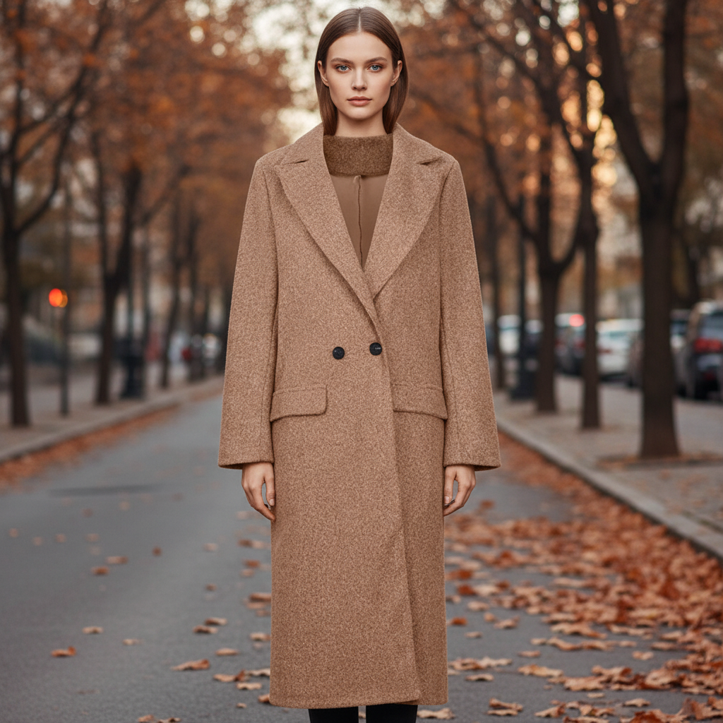 Cappotto Lungo da Donna con Chiusura a Bottoni