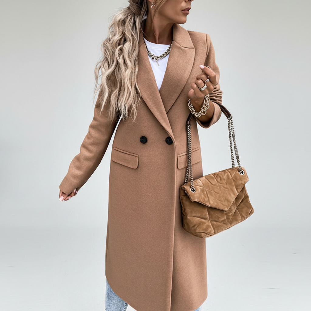 Cappotto Lungo da Donna con Chiusura a Bottoni