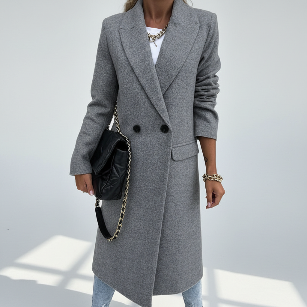 Cappotto Lungo da Donna con Chiusura a Bottoni