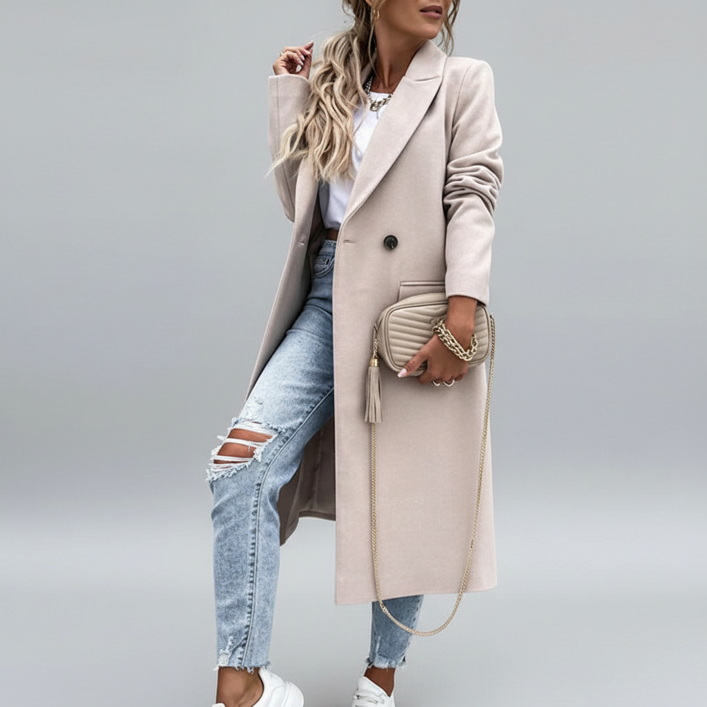 Cappotto Lungo da Donna con Chiusura a Bottoni