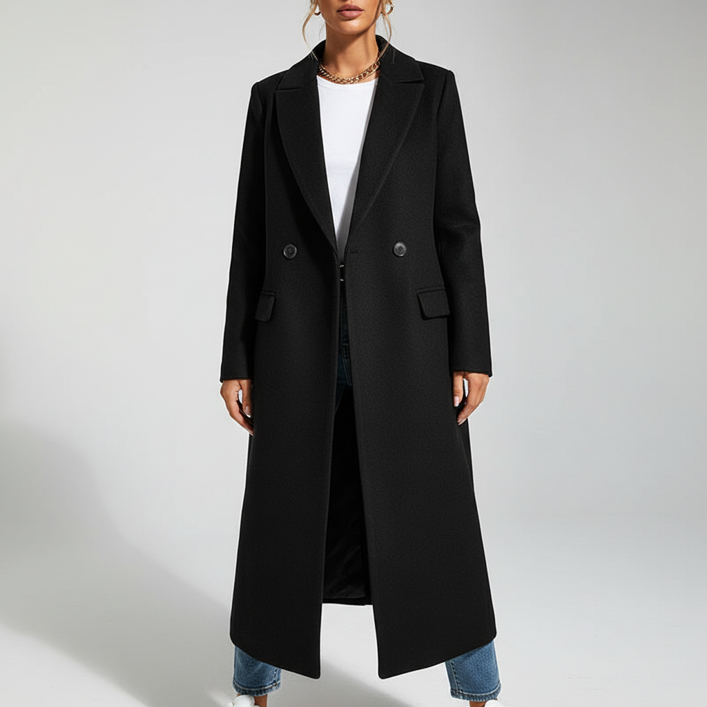 Cappotto Lungo da Donna con Chiusura a Bottoni