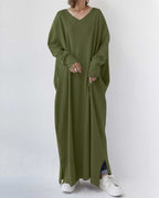 Maxi vestito invernale da donna con maniche lunghe e design fluido