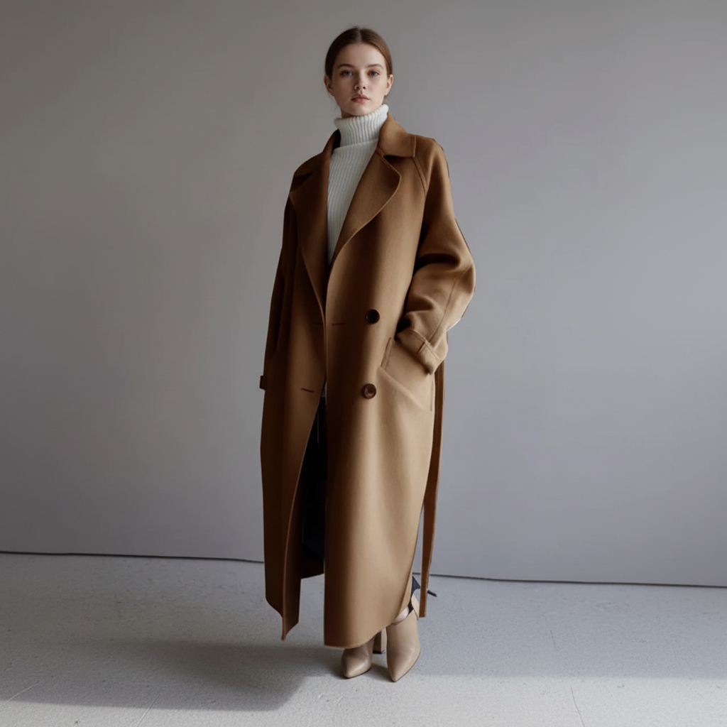 Cappotto lungo doppiopetto elegante da donna