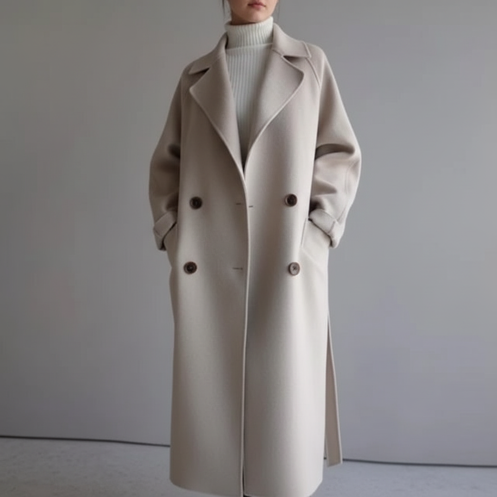 Cappotto lungo doppiopetto elegante da donna