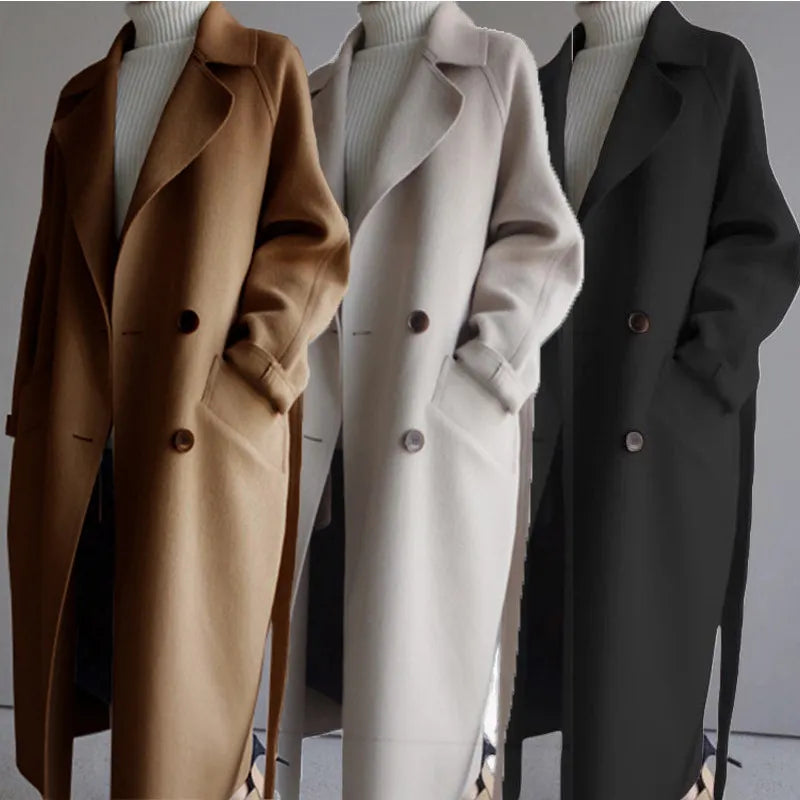 Cappotto lungo doppiopetto elegante da donna