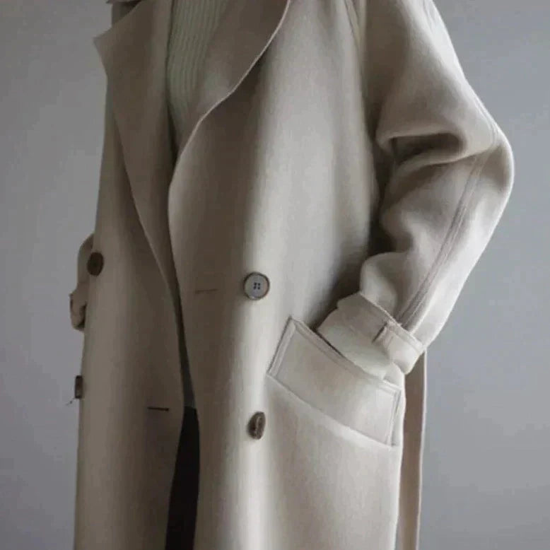 Cappotto lungo doppiopetto elegante da donna