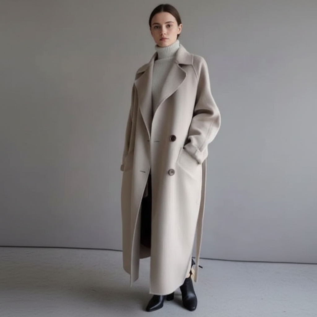 Cappotto lungo doppiopetto elegante da donna