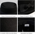 Cappello Fedora da donna elegante in feltro di lana con dettaglio fiocco
