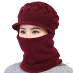 Set di cappelli invernali isolanti da donna - Maglia a trecce, lana